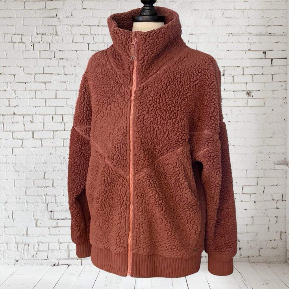 Prana Permafrost Jacket Fleece Zip Teddy Plush Ribbed Sz XL Deep Mauve Pink Warm - Picture 4 of 13